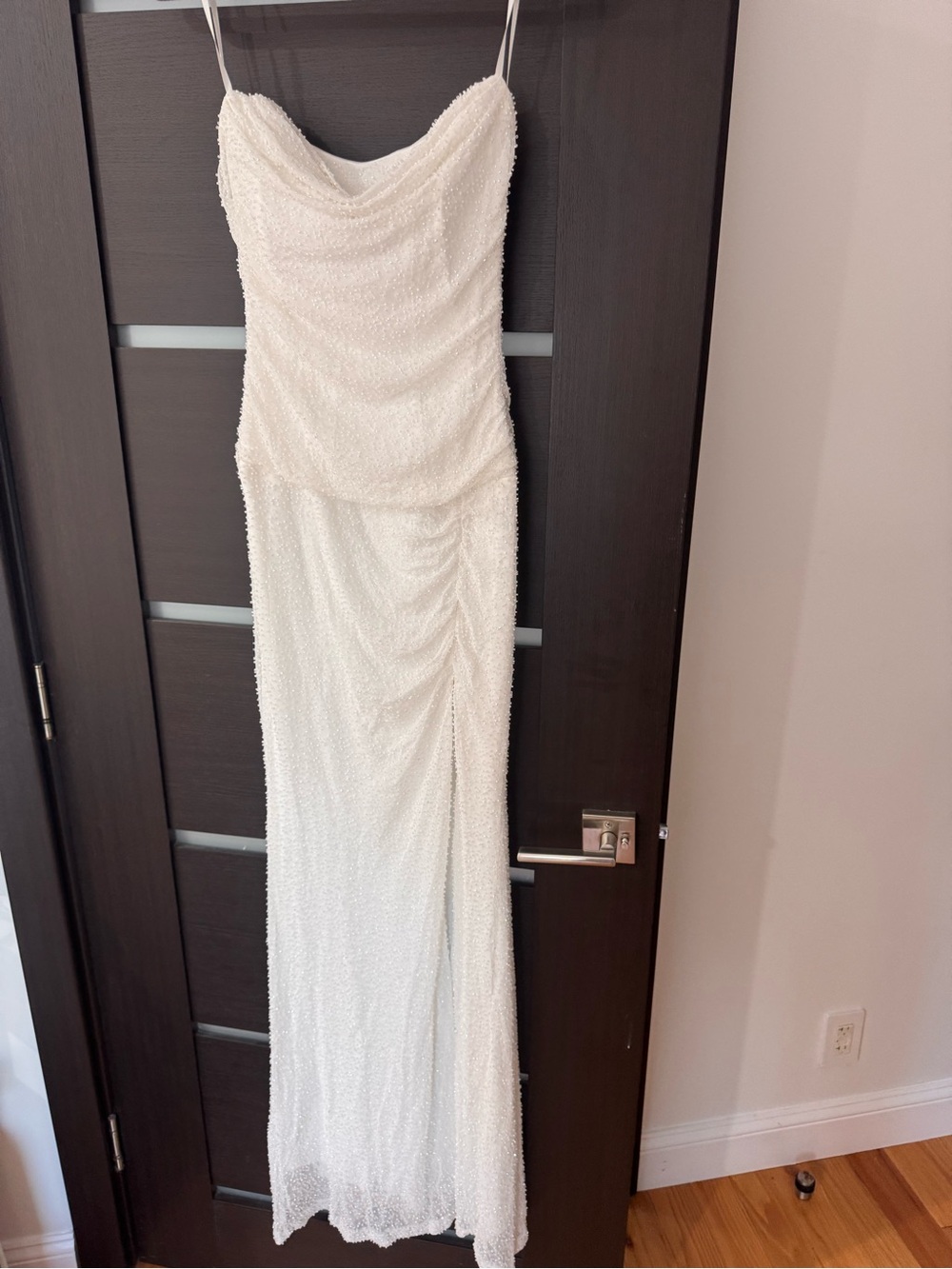Fashion Nova Ivory Beaded Cowl Strap Maxi Dress